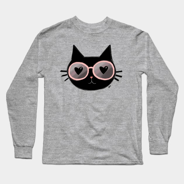 Black Cat With Sunnies Long Sleeve T-Shirt by RuthMCreative